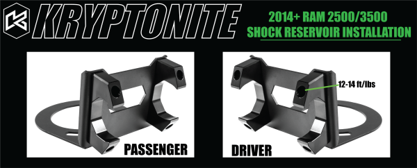 KRYPTONITE - KRYPTONITE DEATH GRIP FRONT SHOCK RESERVOIR MOUNT KIT 2014+ RAM 2500/3500 - 65mm Diameter Reservoir - KRSM14-65